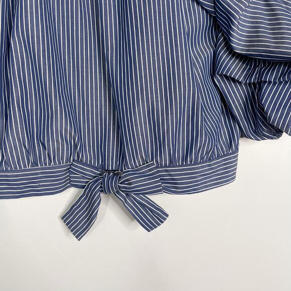 Habitual Girls 16 Blue White Striped Joyce Gathered Sleeve Tie Waist Top Blouse - Picture 8 of 9